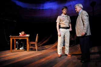 William Franke as Sheriff's deputy Les in Theatre East's New York premiere of EYE OF GOD   (with Richard Mawe and Ehad Berisha)